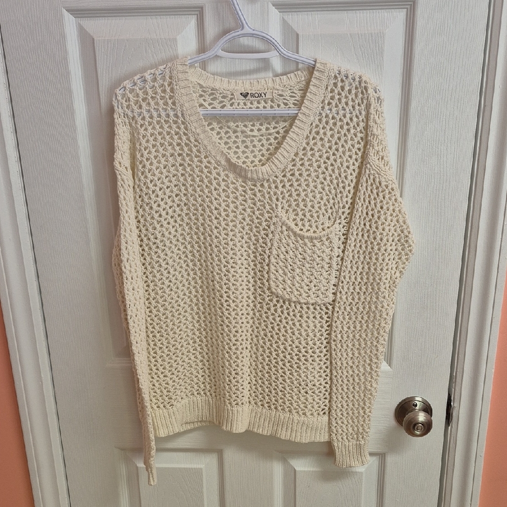 Roxy Cream V-Neck Sweater with Soft Knit Texture